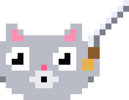 pixel-art cat holding a sword, eyes wide